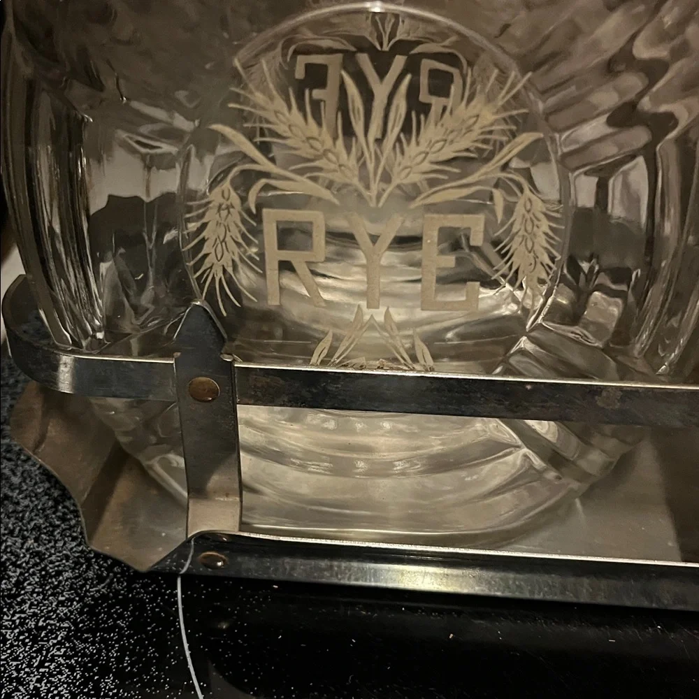 Crystal Decanter Set with Silver Chrome Holder Circa 1950